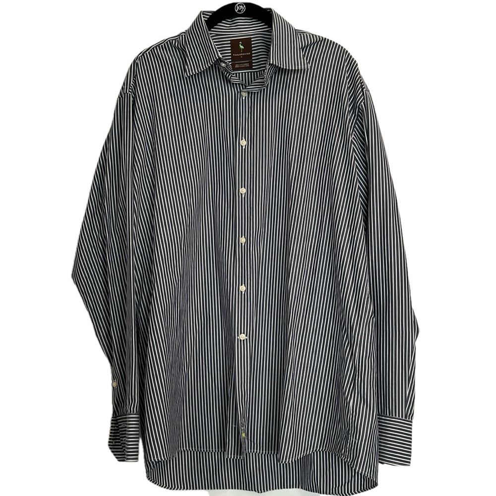 Tailorbyrd Men’s Button Down Collared Dress Shirt Blue, White Stripe Large